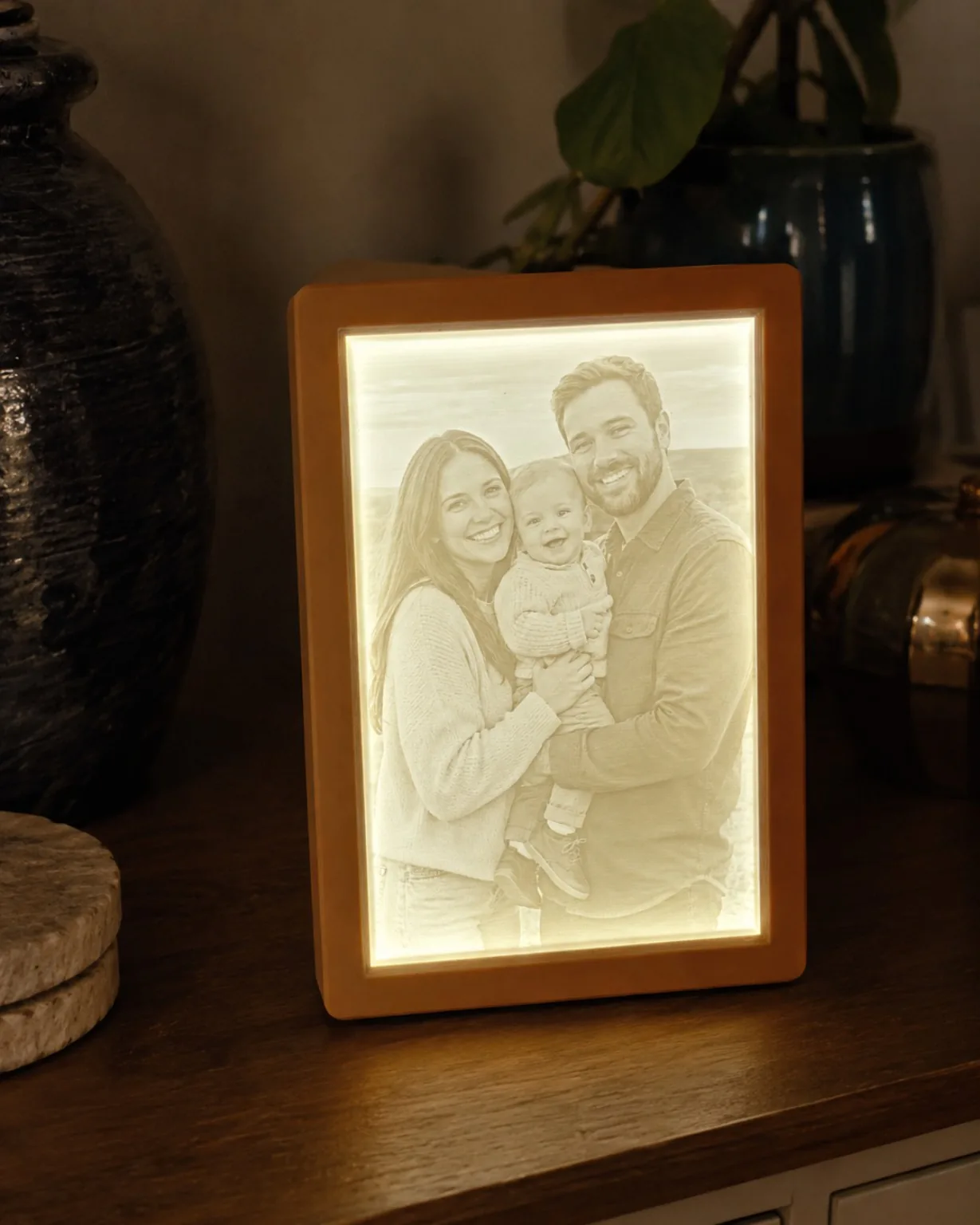 Litofanía Takara 3D encendida en un ambiente interior