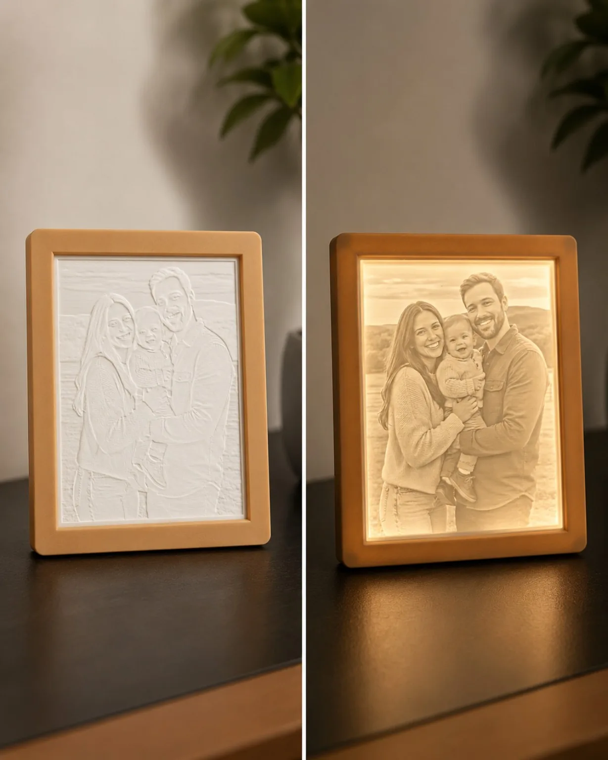 Comparativa de litofanía apagada y encendida